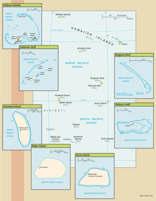 Baker Island, Howland Island, Jarvis Island, Johnston Atoll, Kingman Reef, Midway Islands, Palmyra Atoll map